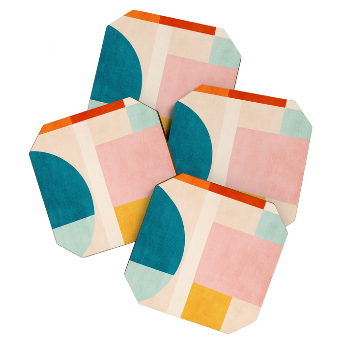 Pastel Tones Colorful Geometric Modern Artwork Coaster Gallery Image 1