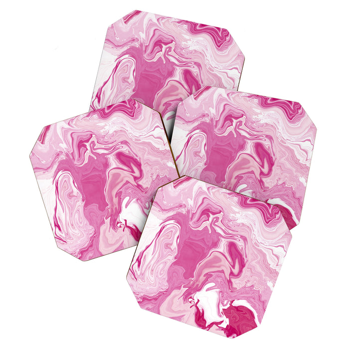 Pink White Marble Like Artwork Liquid Swirl Art Coaster Gallery Image 1