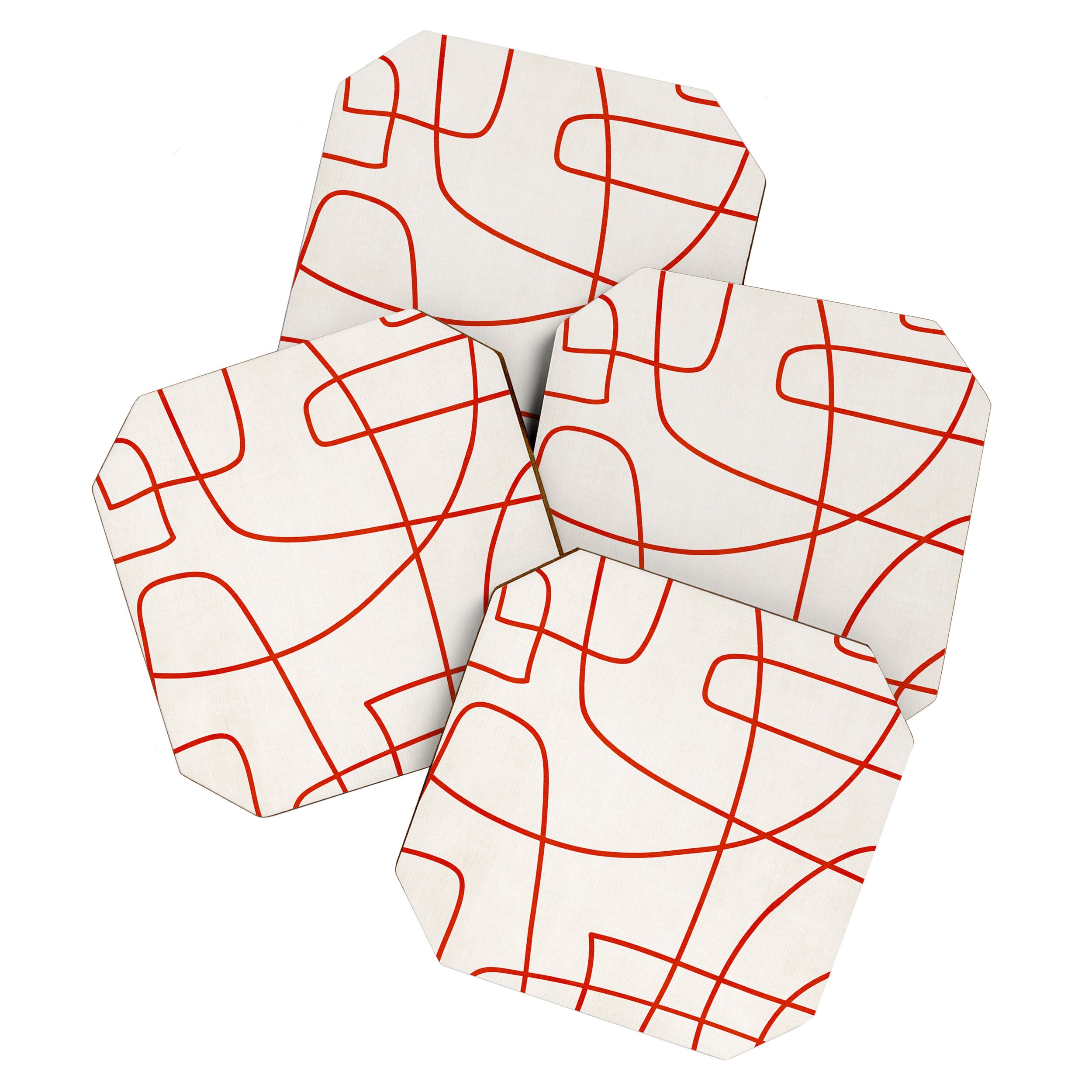 Red Line Art Abstract Minimalist Artwork Coaster Gallery Image 1
