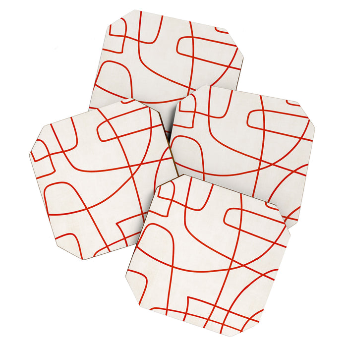 Red Line Art Abstract Minimalist Artwork Coaster Gallery Image 1