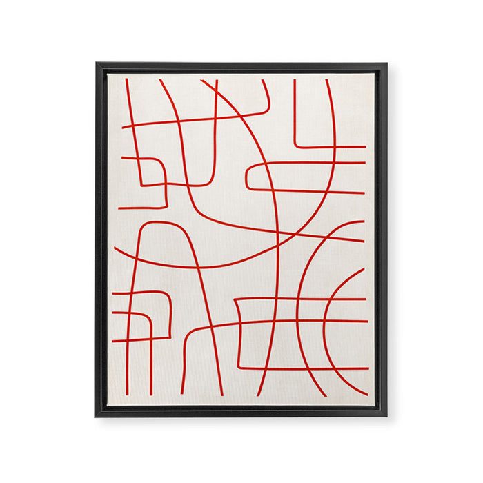 Red Line Art Abstract Minimalist Artwork Framed Canvas Print Gallery Image 1
