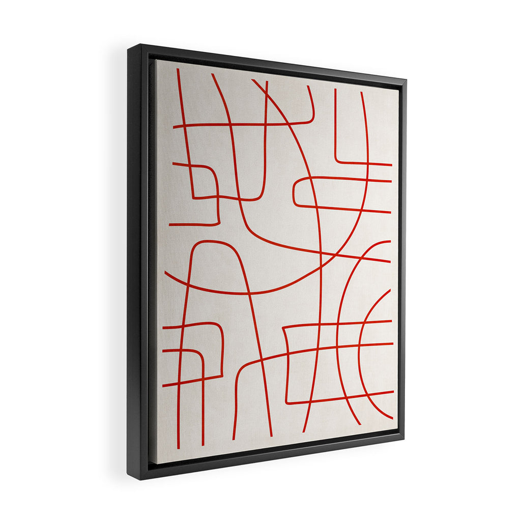 Red Line Art Abstract Minimalist Artwork Framed Canvas Print Gallery Image 2