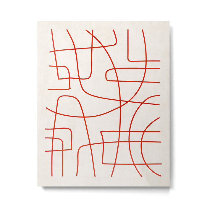 Red Line Art Abstract Minimalist Artwork Metal Print Gallery Image 1