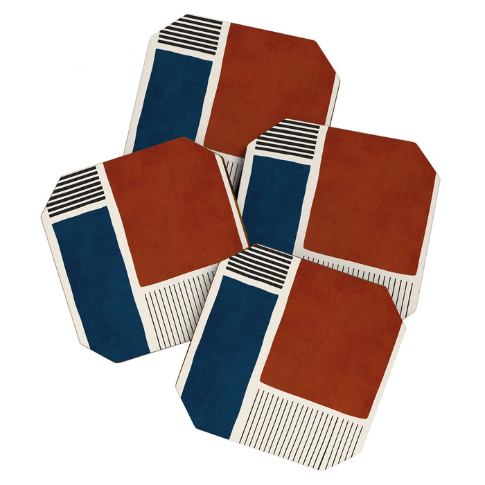 Red Rust Navy Blue Black Lines Coaster Gallery Image 1