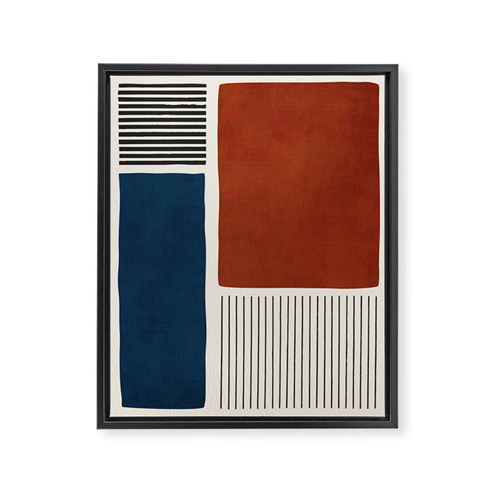 Red Rust Navy Blue Black Lines Framed Canvas Print Gallery Image 1