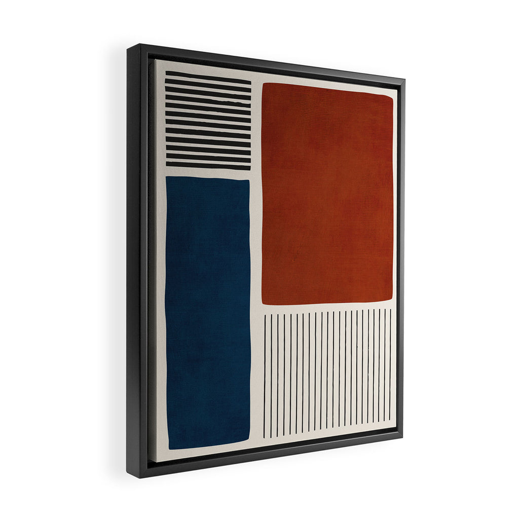 Red Rust Navy Blue Black Lines Framed Canvas Print Gallery Image 2
