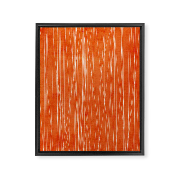 Rich Orange White Lines Artwork Framed Canvas Print Gallery Image 1