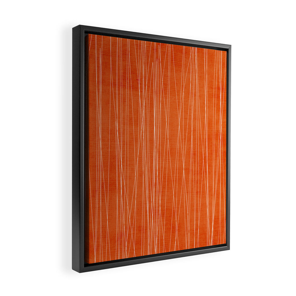 Rich Orange White Lines Artwork Framed Canvas Print Gallery Image 2