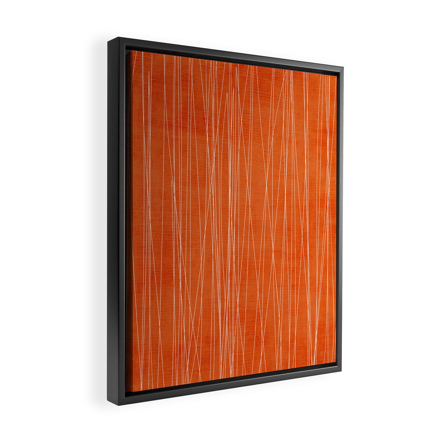 Rich Orange White Lines Artwork Framed Canvas Print Gallery Image 2