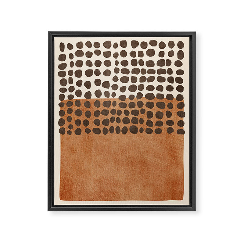 Rich Terracotta Black Dots Abstract Art Framed Canvas Print Gallery Image 6