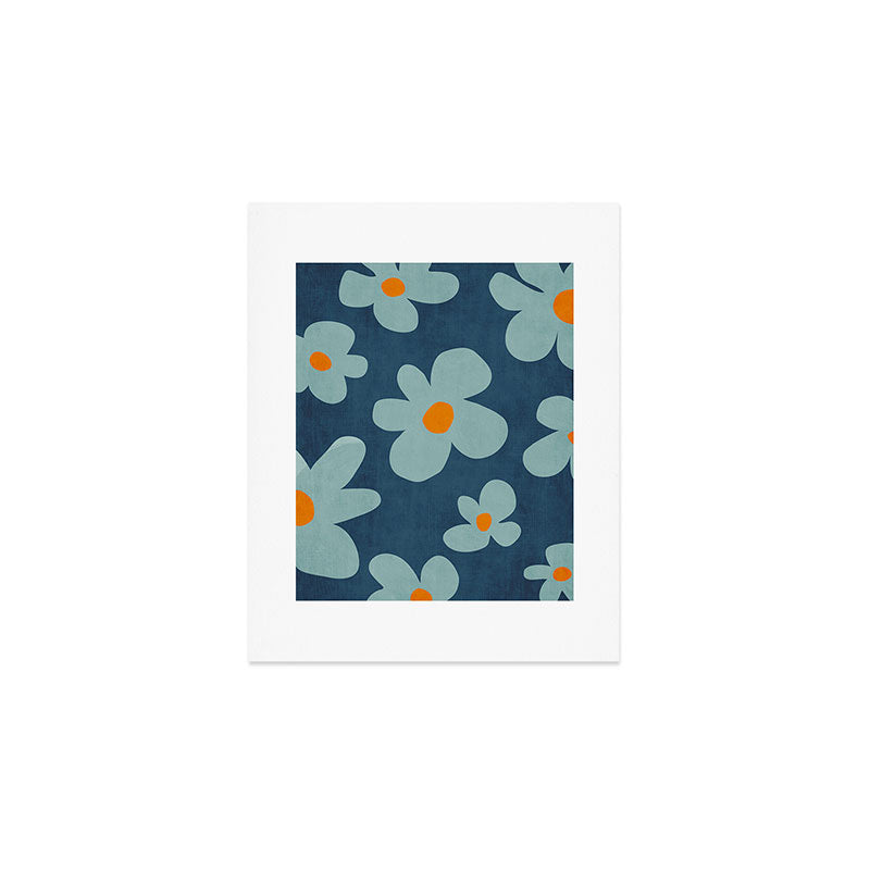 Sky Blue Orange Flowers Minimalist Artwork Art Print Gallery Image 1