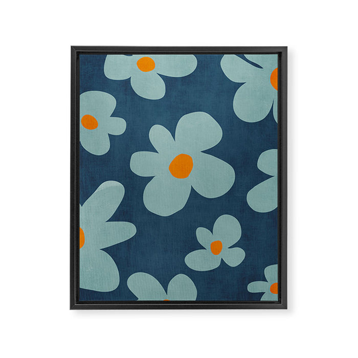 Sky Blue Orange Flowers Minimalist Artwork Framed Canvas Print Gallery Image 1