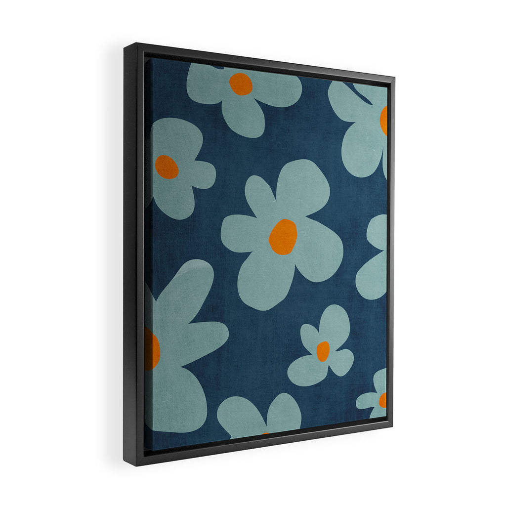 Sky Blue Orange Flowers Minimalist Artwork Framed Canvas Print Gallery Image 2
