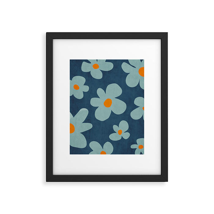 Sky Blue Orange Flowers Minimalist Artwork Framed Art Print Gallery Image 1