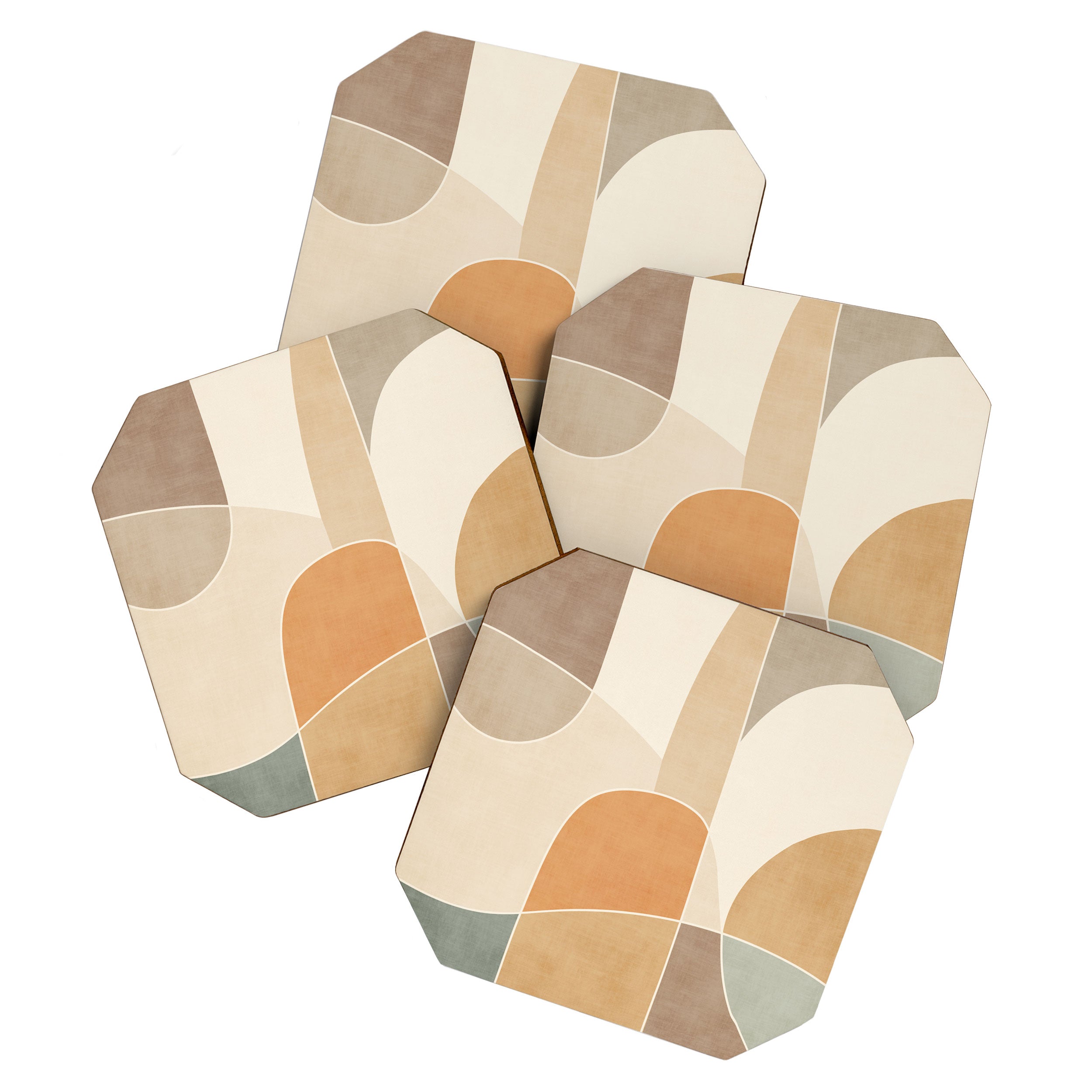 Soft Brown Tan Green Beige Modern Artwork Coaster Gallery Image 1