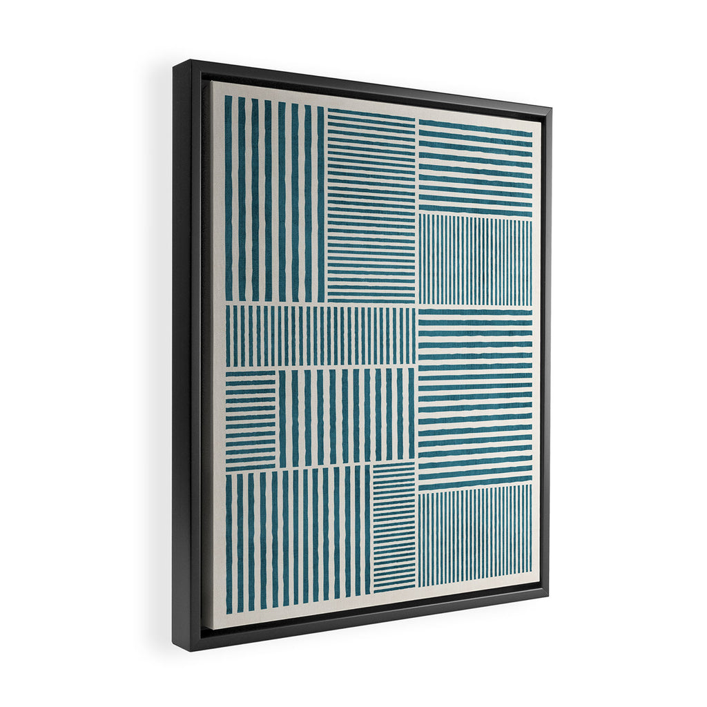 Teal Bold Lines Geometric Composition Artwork Framed Canvas Print Gallery Image 2