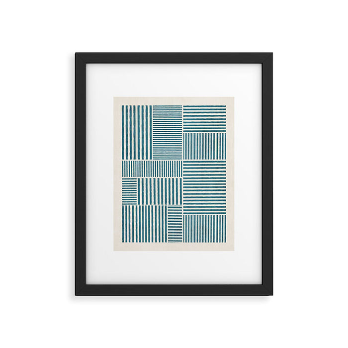 Teal Bold Lines Geometric Composition Artwork Framed Art Print Gallery Image 1