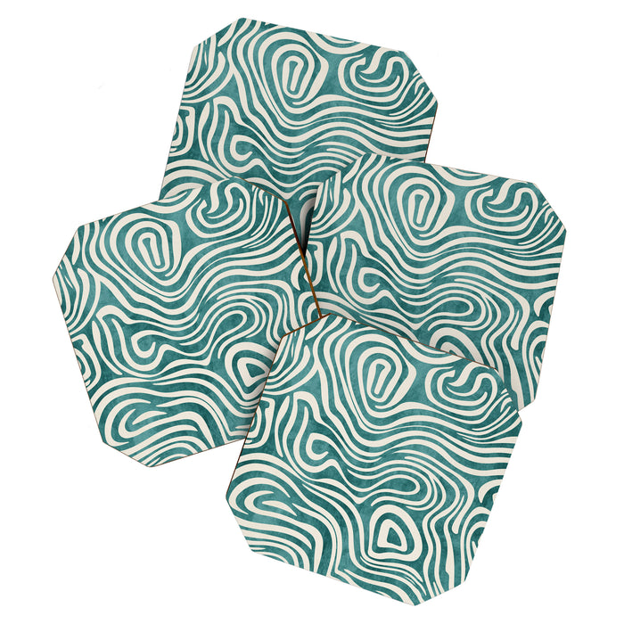 Teal Green Swirl Pattern Modern Decor Coaster Gallery Image 1