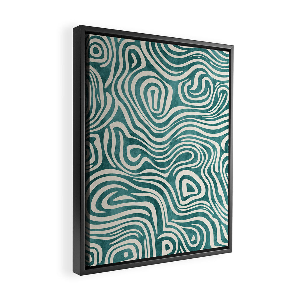 Teal Green Swirl Pattern Modern Decor Framed Canvas Print Gallery Image 2