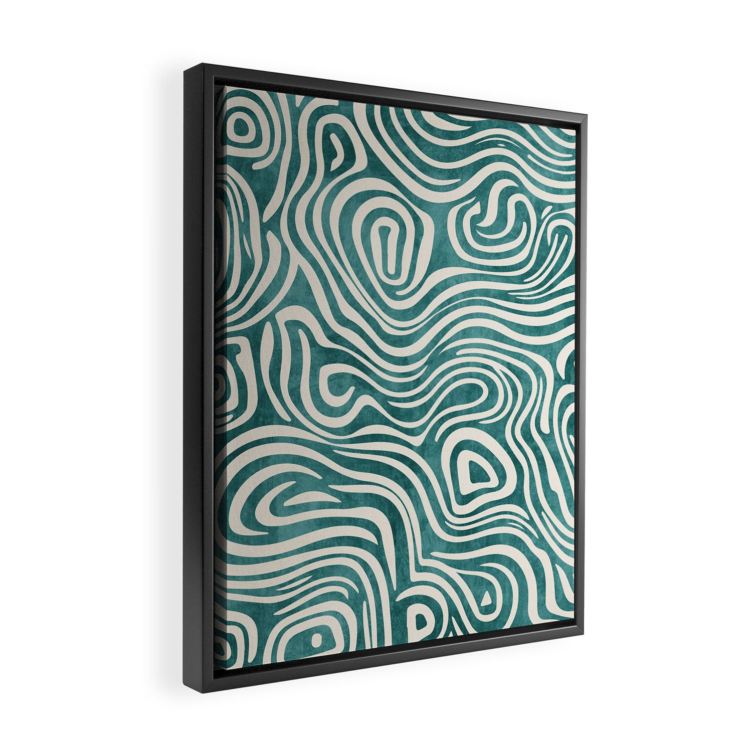 Teal Green Swirl Pattern Modern Decor Framed Canvas Print Gallery Image 2