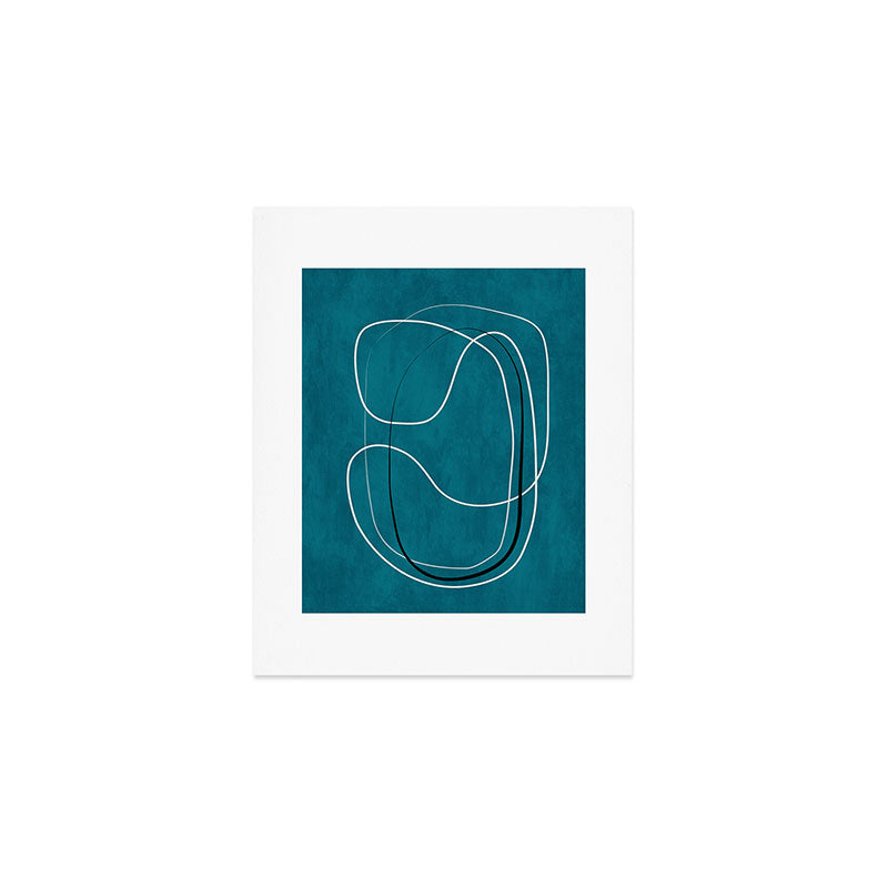 Teal Line Art Black White Modern Artwork Art Print Gallery Image 1