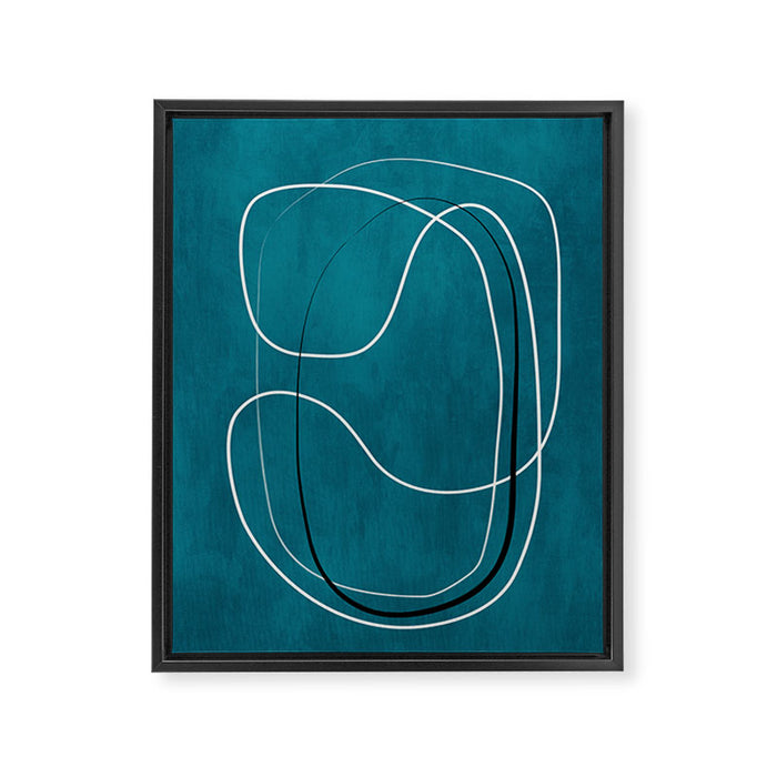 Teal Line Art Black White Modern Artwork Framed Canvas Print Gallery Image 1