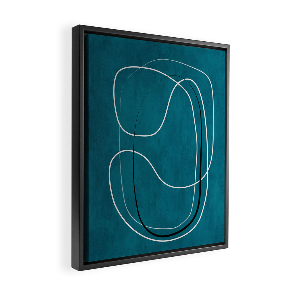 Teal Line Art Black White Modern Artwork Framed Canvas Print Gallery Image 2