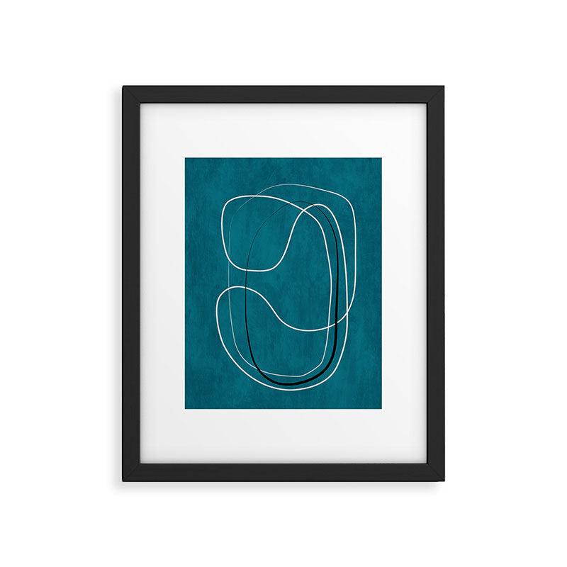 Teal Line Art Black White Modern Artwork Framed Art Print Gallery Image 5