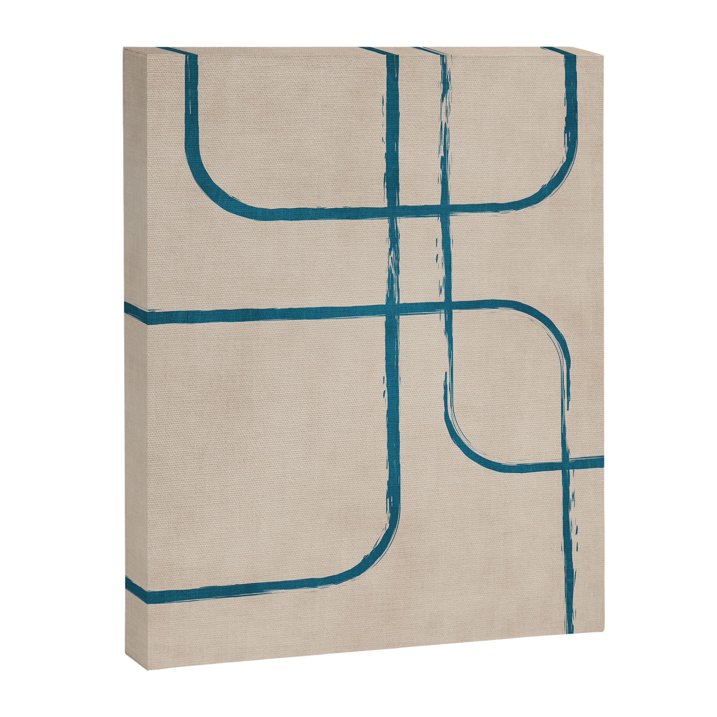 Teal Lines Light Beige Painting Minimalist Geometric Artwork Canvas Print Gallery Image 6