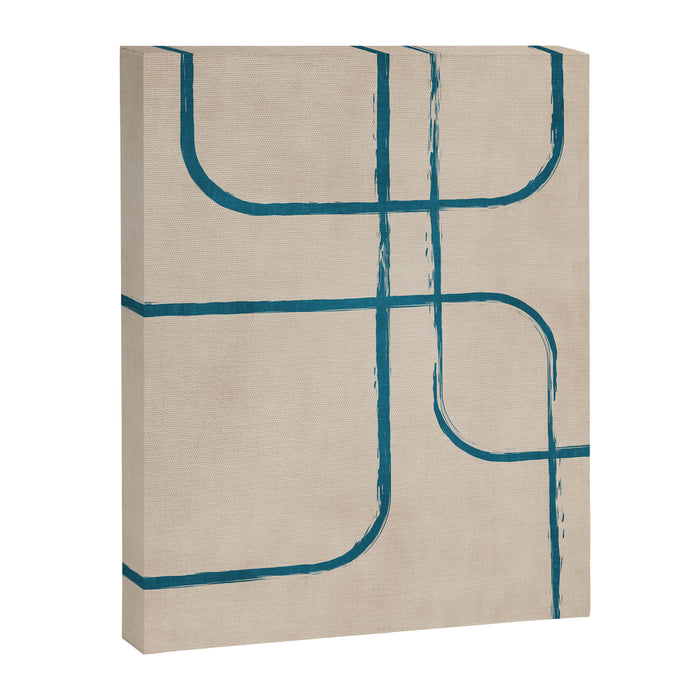 Teal Lines Light Beige Painting Minimalist Geometric Artwork Canvas Print Gallery Image 1