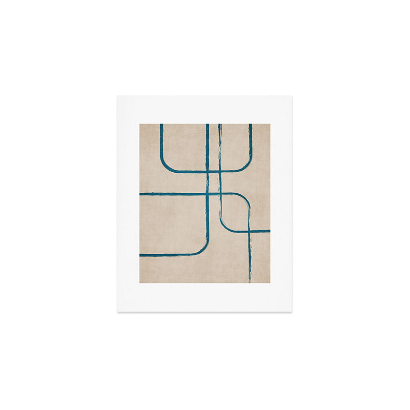 Teal Lines Light Beige Painting Minimalist Geometric Artwork Art Print Gallery Image 1
