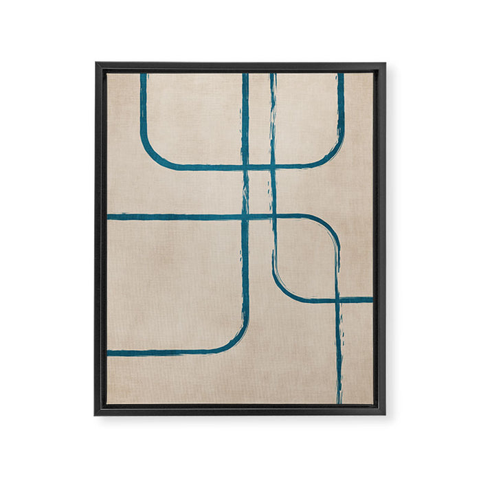 Teal Lines Light Beige Painting Minimalist Geometric Artwork Framed Canvas Print Gallery Image 1