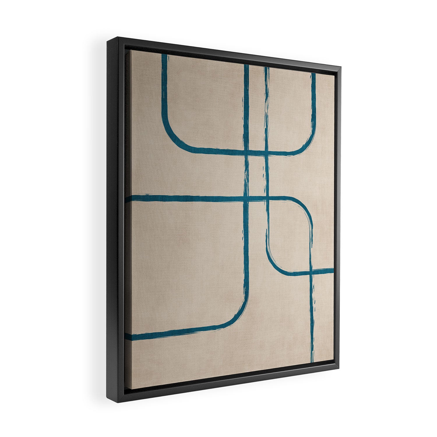 Teal Lines Light Beige Painting Minimalist Geometric Artwork Framed Canvas Print Gallery Image 2