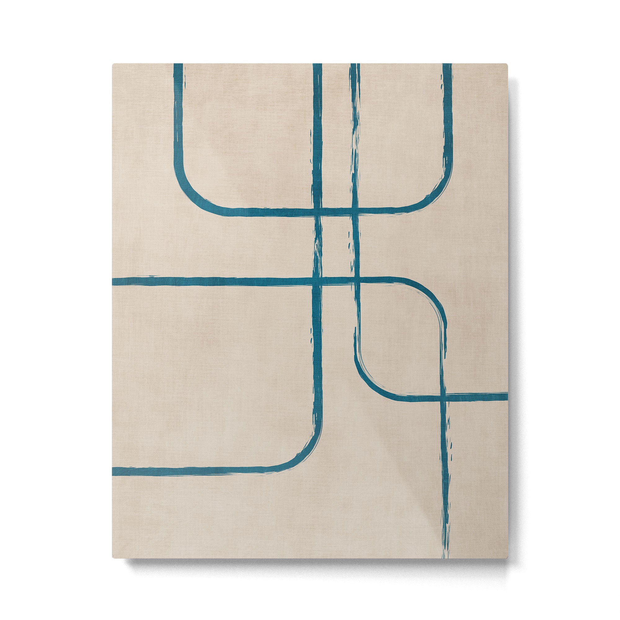 Teal Lines Light Beige Painting Minimalist Geometric Artwork Metal Print Gallery Image 4