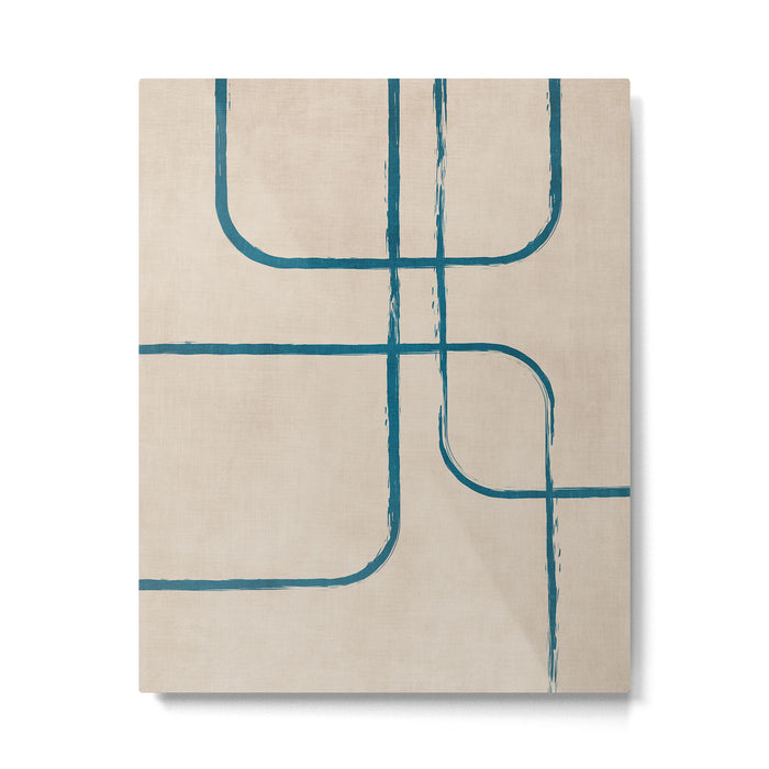 Teal Lines Light Beige Painting Minimalist Geometric Artwork Metal Print Gallery Image 1