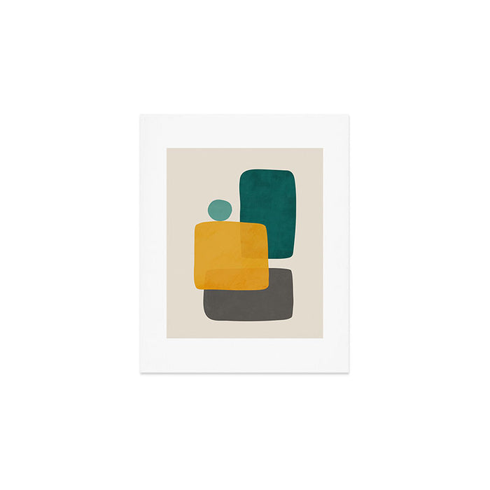 Teal Mustard Abstract Shapes 01 Art Print Gallery Image 1