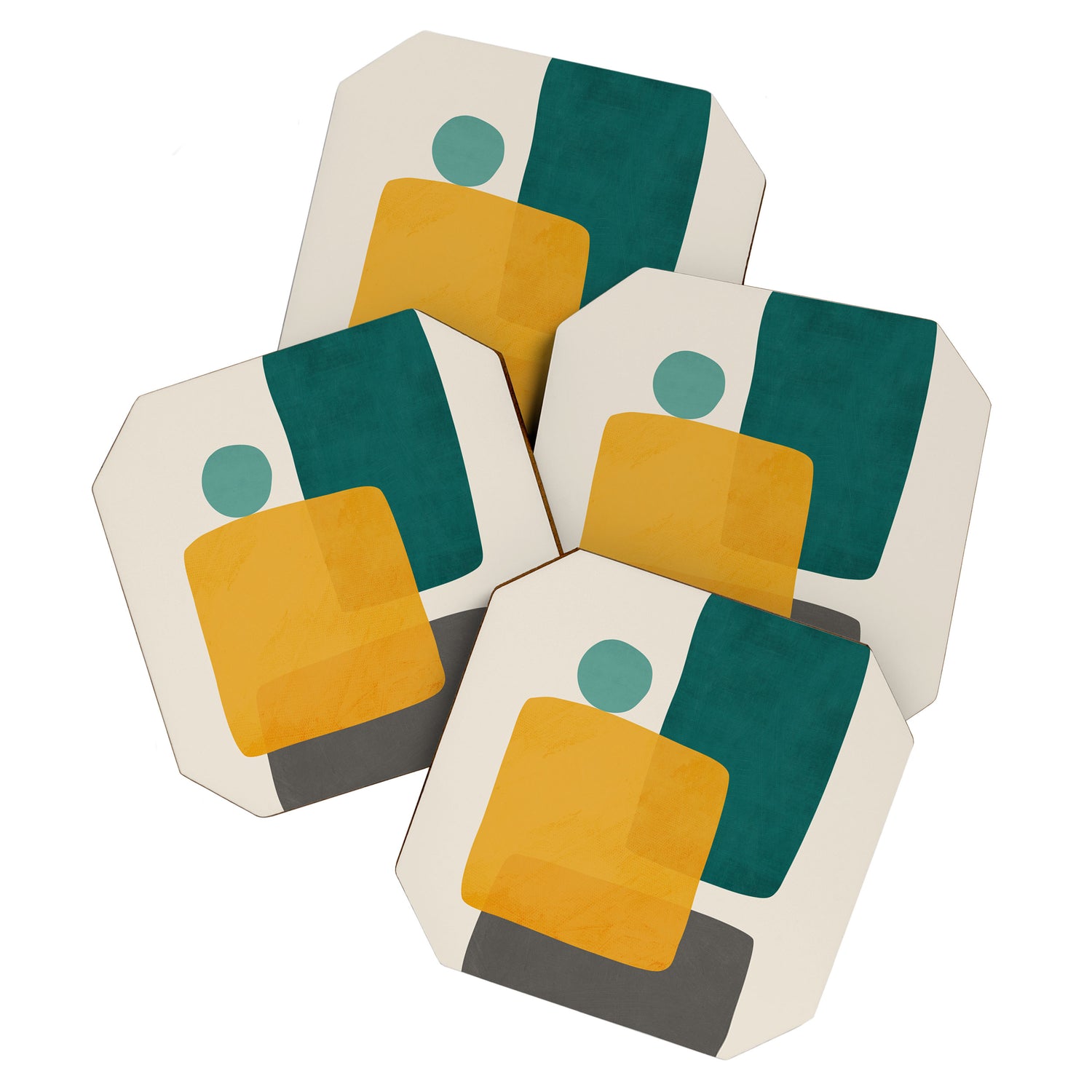 Teal Mustard Abstract Shapes 01 Coaster Gallery Image 1