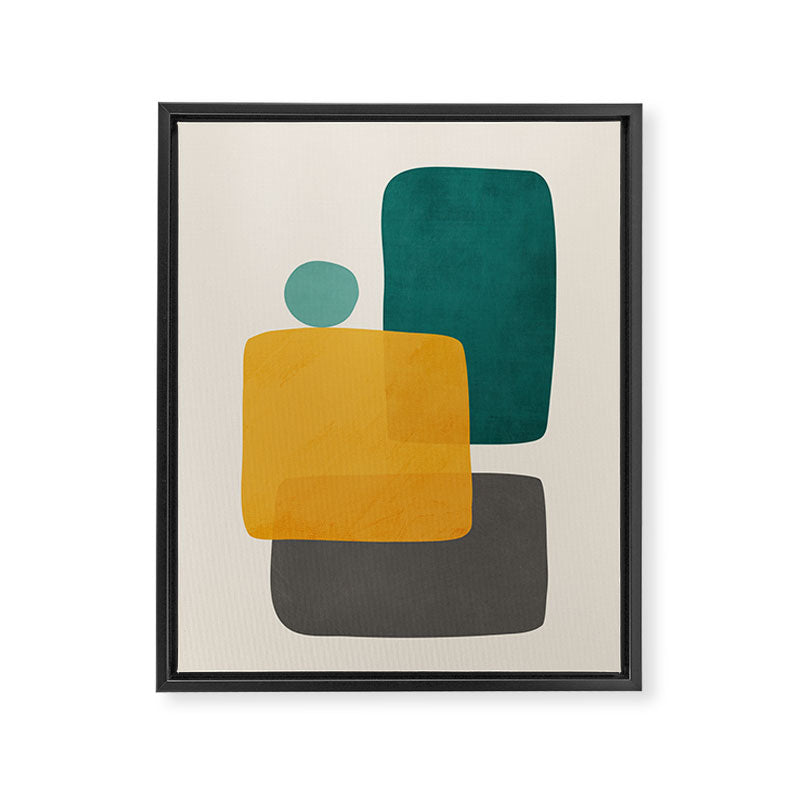 Teal Mustard Abstract Shapes 01 Framed Canvas Print Gallery Image 6