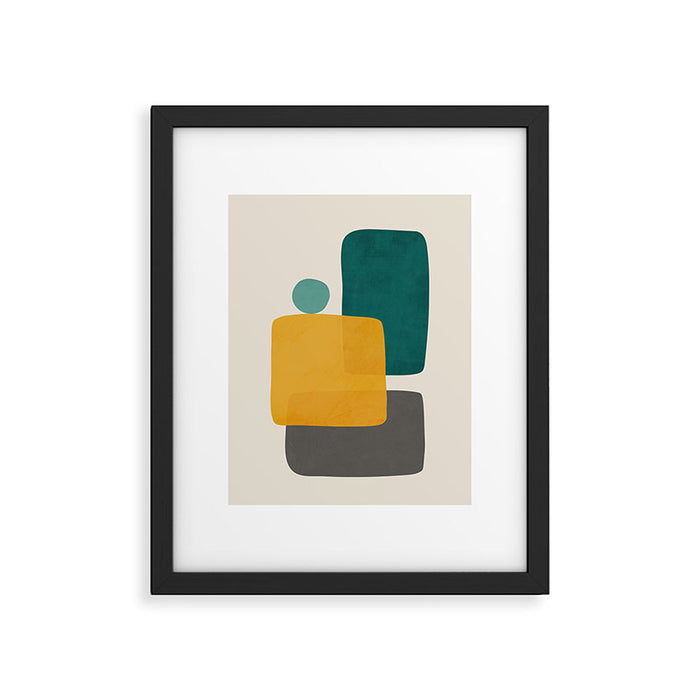 Teal Mustard Abstract Shapes 01 Framed Art Print Gallery Image 1