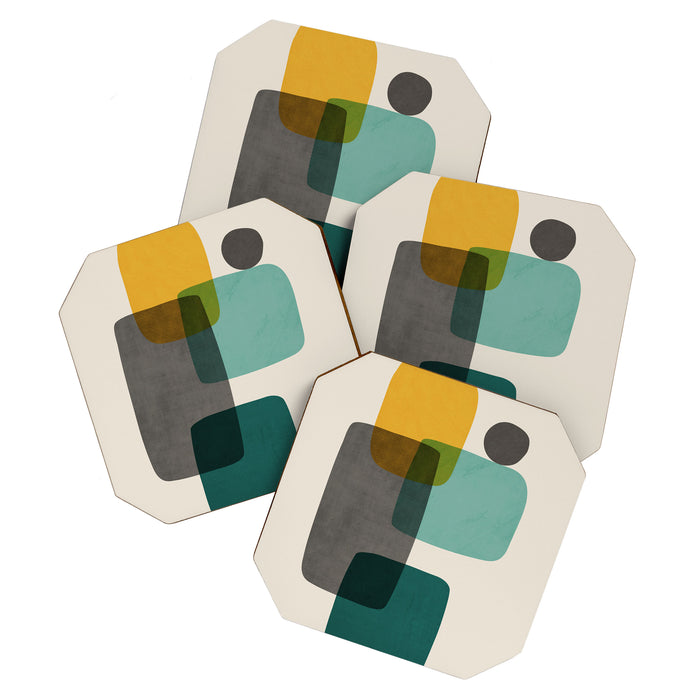Teal Mustard Gray Art Coaster Gallery Image 1