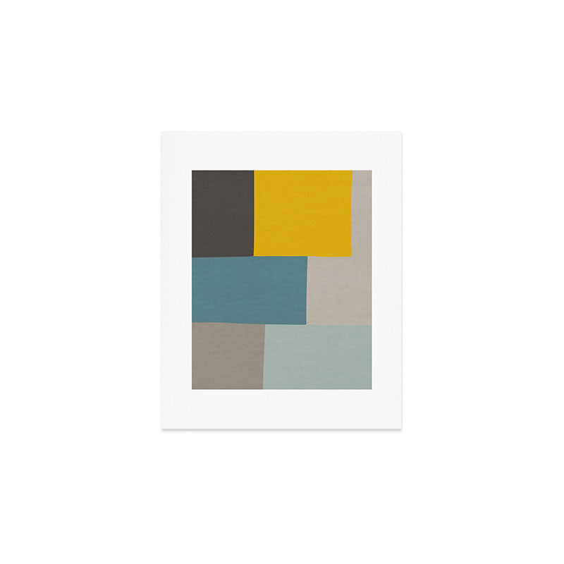 Teal Mustard Gray Modern Patchwork  Art Print Gallery Image 1