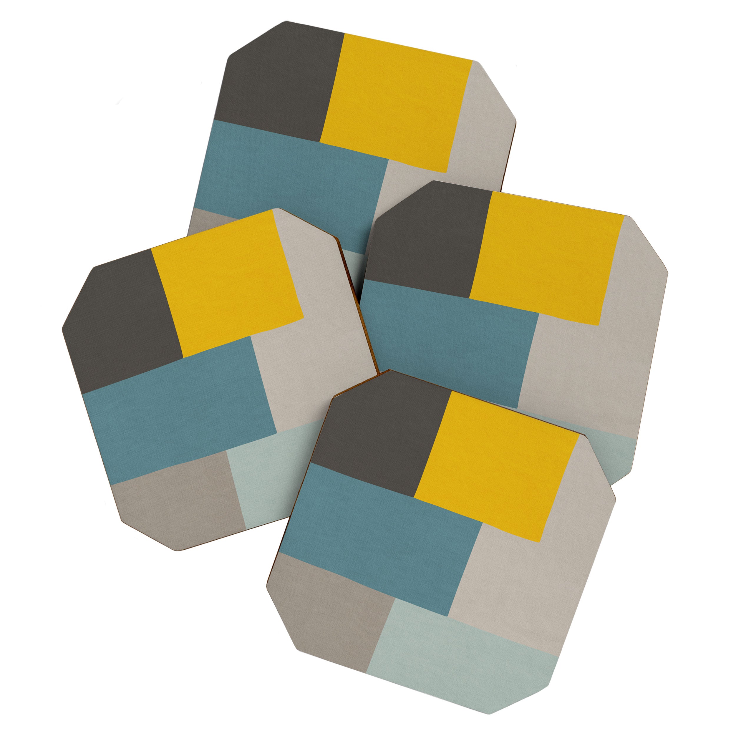 Teal Mustard Gray Modern Patchwork  Coaster Gallery Image 1
