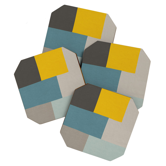 Teal Mustard Gray Modern Patchwork  Coaster Gallery Image 1