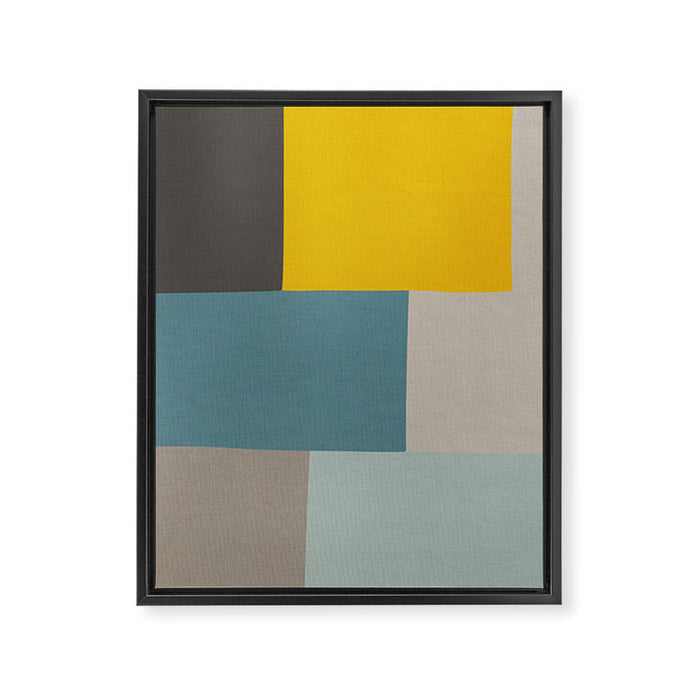 Teal Mustard Gray Modern Patchwork  Framed Canvas Print Gallery Image 1