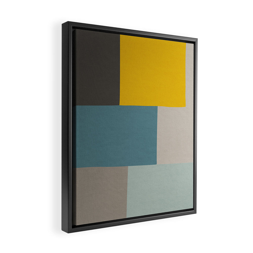 Teal Mustard Gray Modern Patchwork  Framed Canvas Print Gallery Image 2
