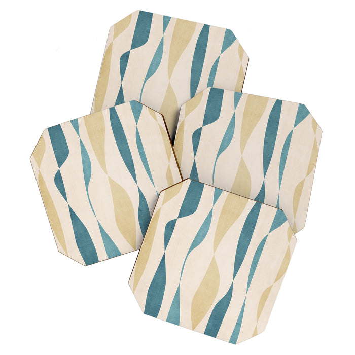 Teal Ochre Light Teal Lines Abstract Artwork Coaster Gallery Image 1