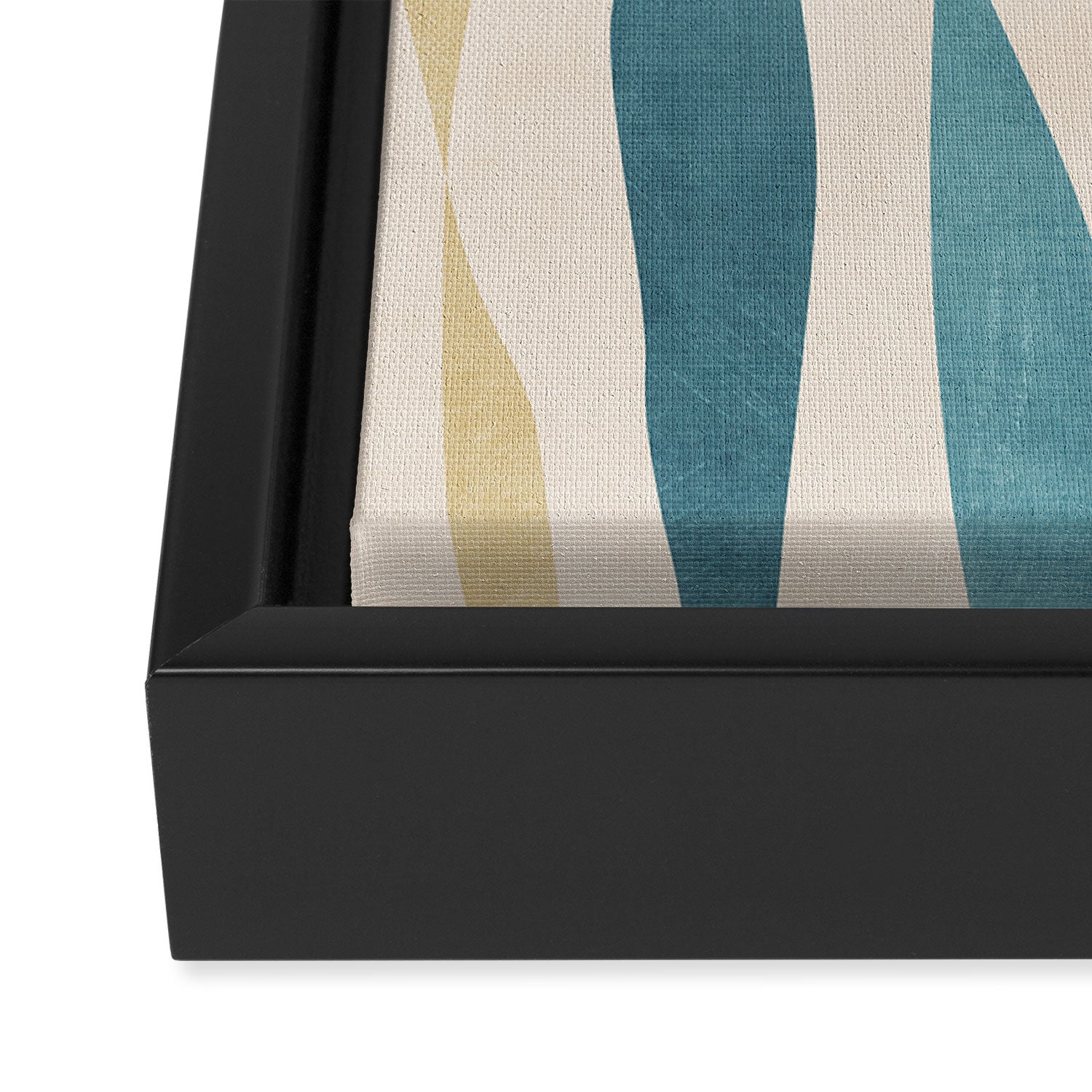 Teal Ochre Light Teal Lines Abstract Artwork Framed Canvas Print Gallery Image 3