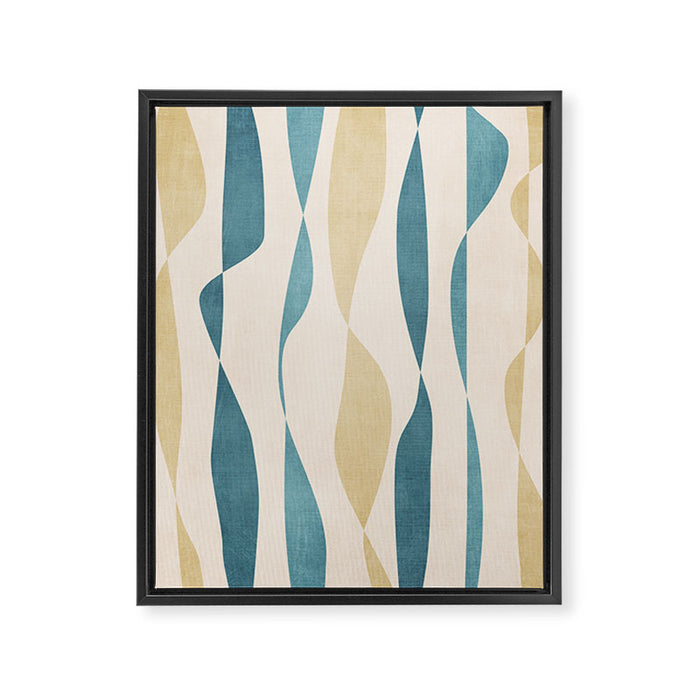 Teal Ochre Light Teal Lines Abstract Artwork Framed Canvas Print Gallery Image 1