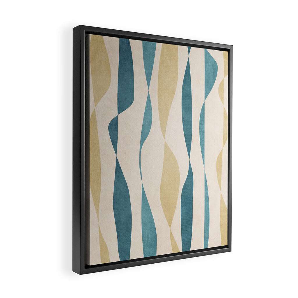 Teal Ochre Light Teal Lines Abstract Artwork Framed Canvas Print Gallery Image 2