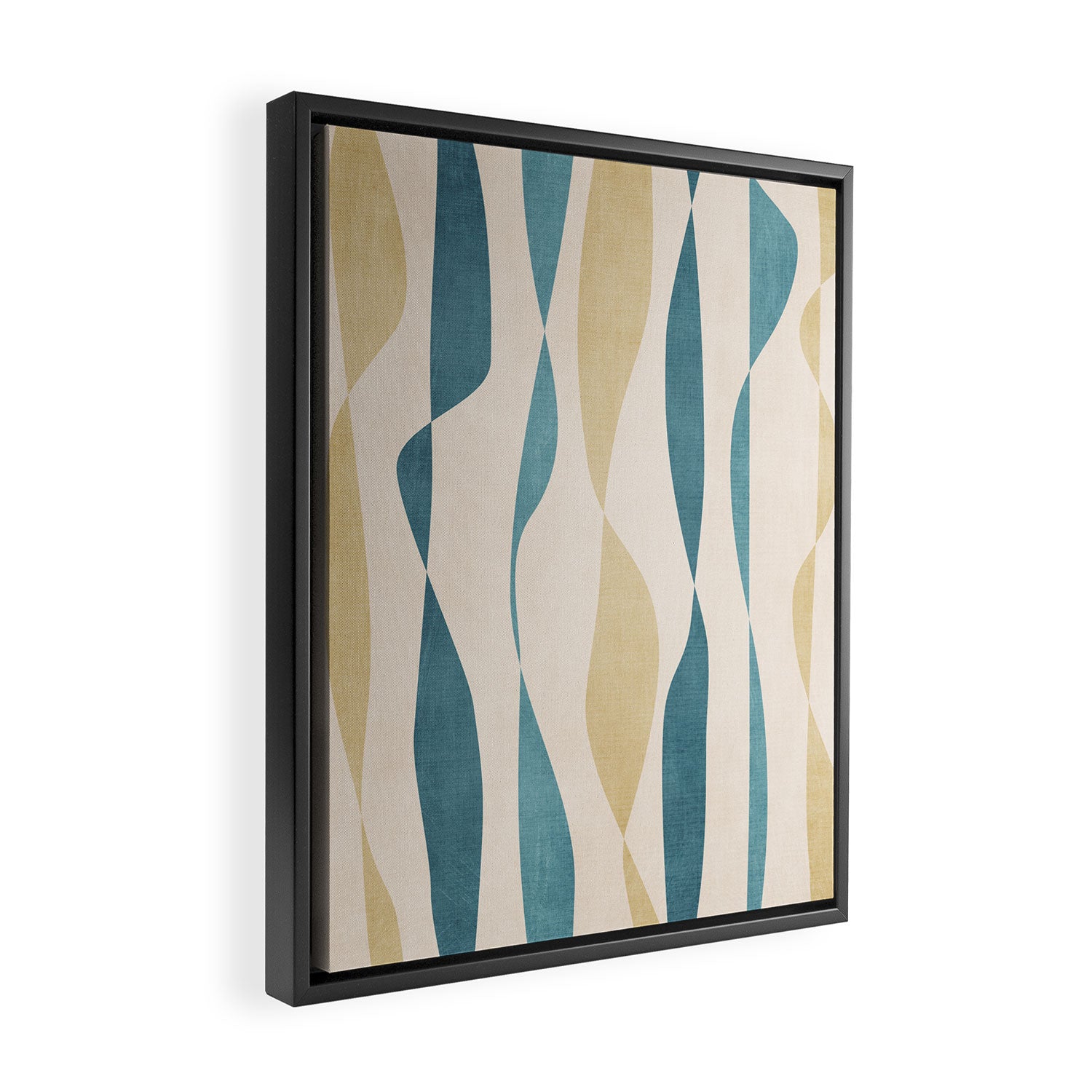 Teal Ochre Light Teal Lines Abstract Artwork Framed Canvas Print Gallery Image 2